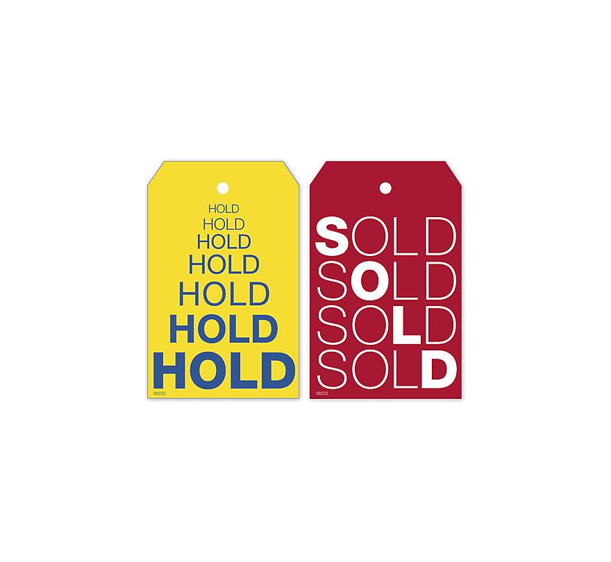Reusable Hold & Sold Tag Set W/Repeating Words 2 X 3.125