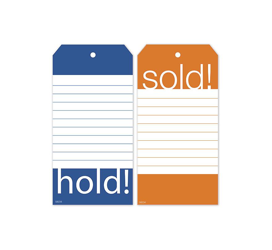 Hold & Sold Tag Set W/Blue And Orange Borders 2.375 X 4.75