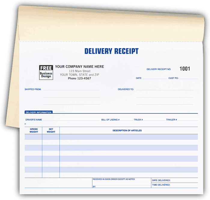 Delivery Receipt Booked Forms