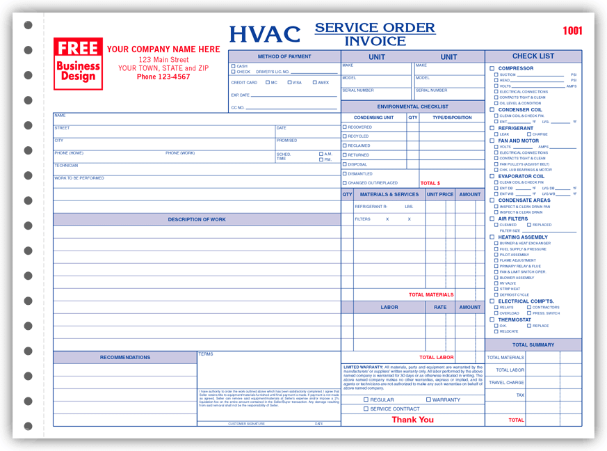 Horizontal Detailed HVAC Service Orders