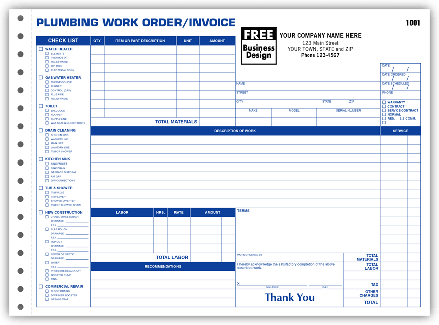 Detailed Plumbing Forms with Manilla Tag