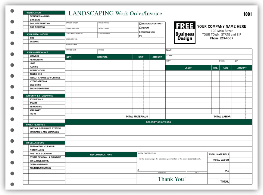 Work Order Forms for Landscapers