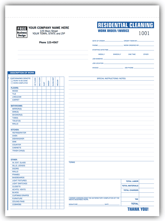 Residential Cleaning Invoice Forms