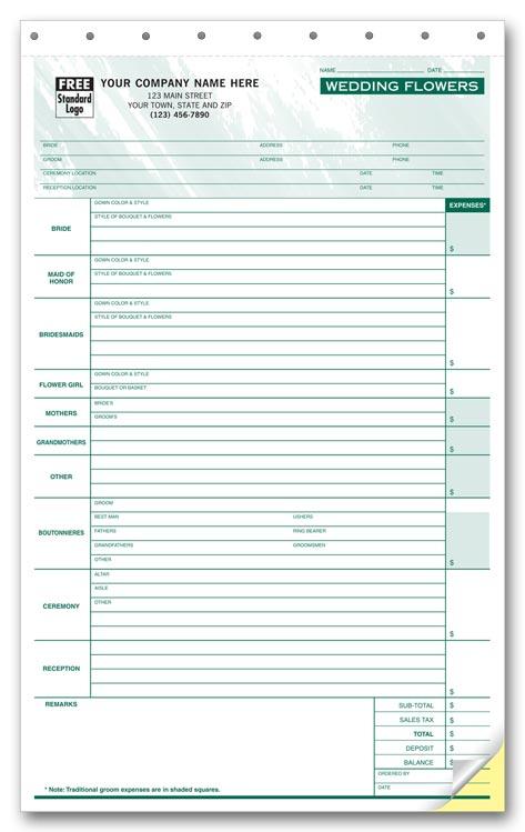 Wedding Flower Order Business Forms