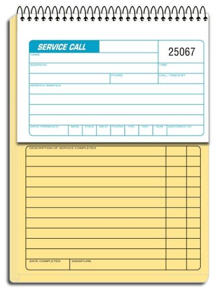 Service Call Books Consecutively Numbered