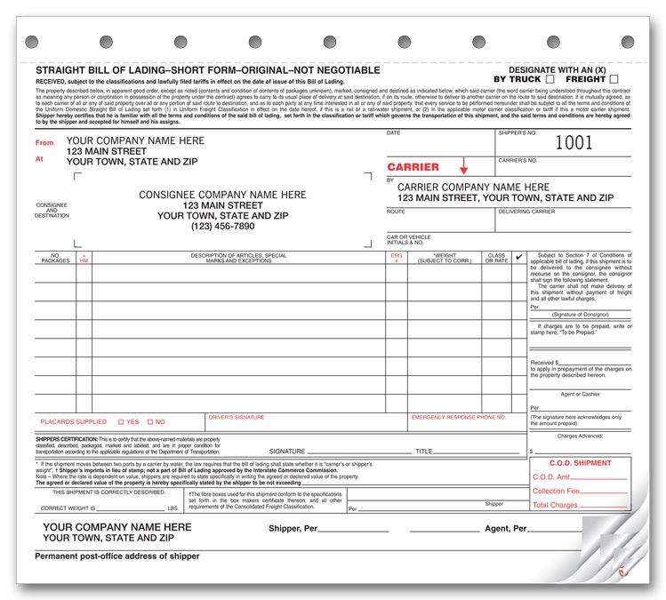 Regulated Bill of Lading Forms