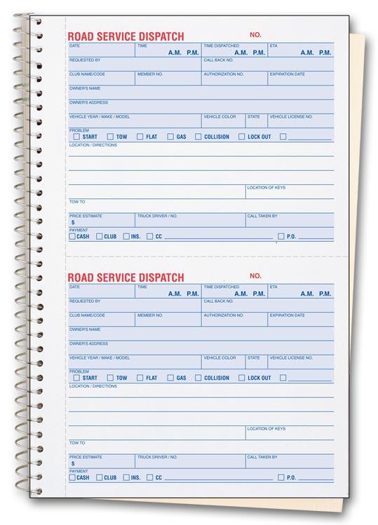 Road Service Dispatch Forms - Booked
