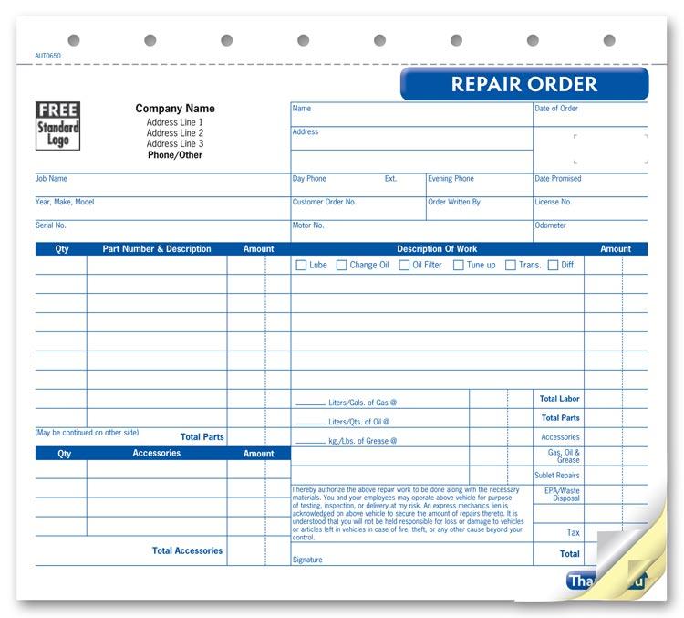 Repair Orders, Garage, Carbonless, Small Format
