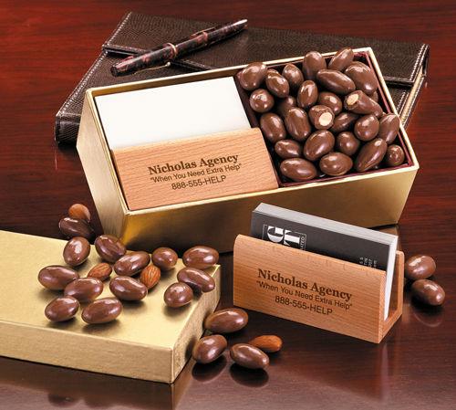 BCH124, SAVE 20% - Executive Business Card Holder with Milk Chocolate Almonds