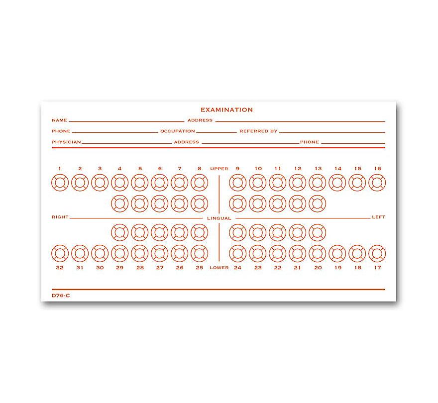 Dental Exam Record Slips Numbered Teeth System C - D76C