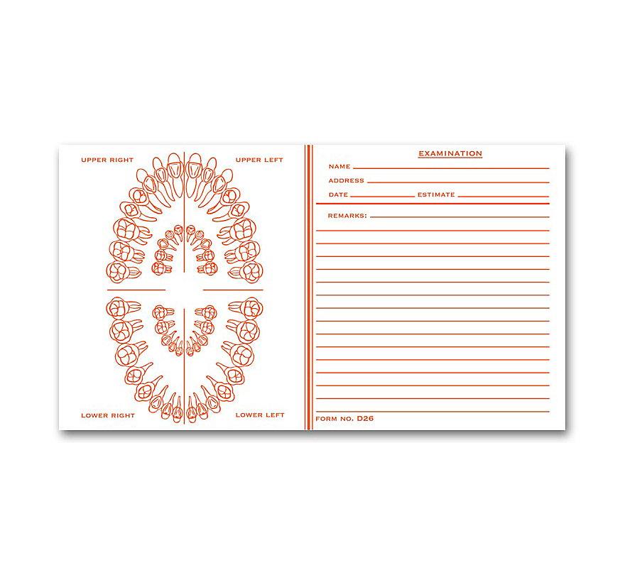 Dental Exam Record Slips Unnumbered Teeth 4 1/2" X 8"