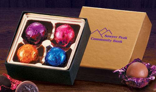 Gold Gift Box with Chocolate Truffles - 4 Pieces