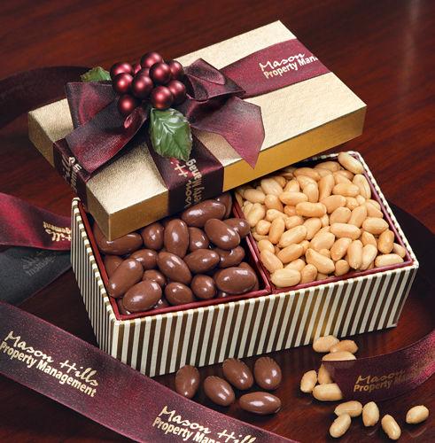 Gold Striped Gift Box with Almonds & Peanuts
