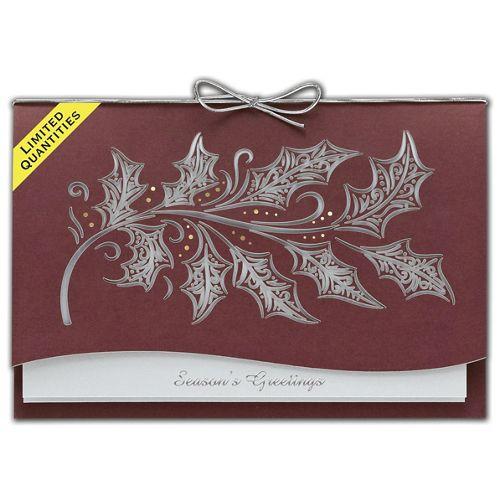 Etched Holly Laser Cut Holiday Cards
