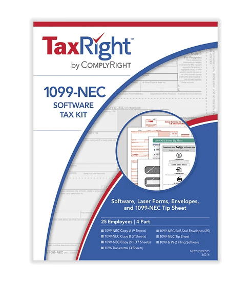 1099 NEC 4-Part Software Kit with Envelopes - 25 Employees
