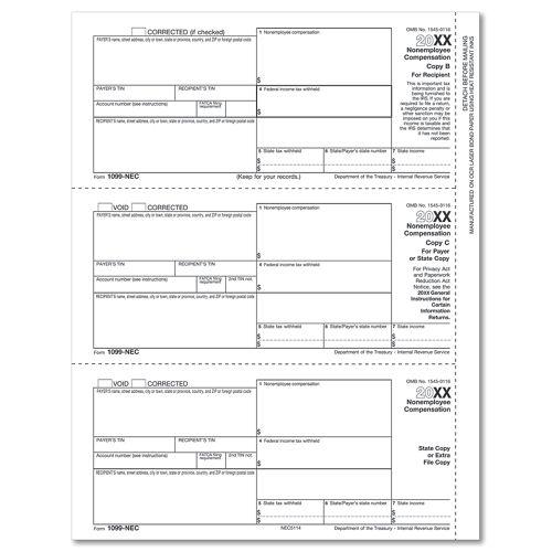 Laser 1099-NEC Recipient Copy B Payee & State / Copy C & State