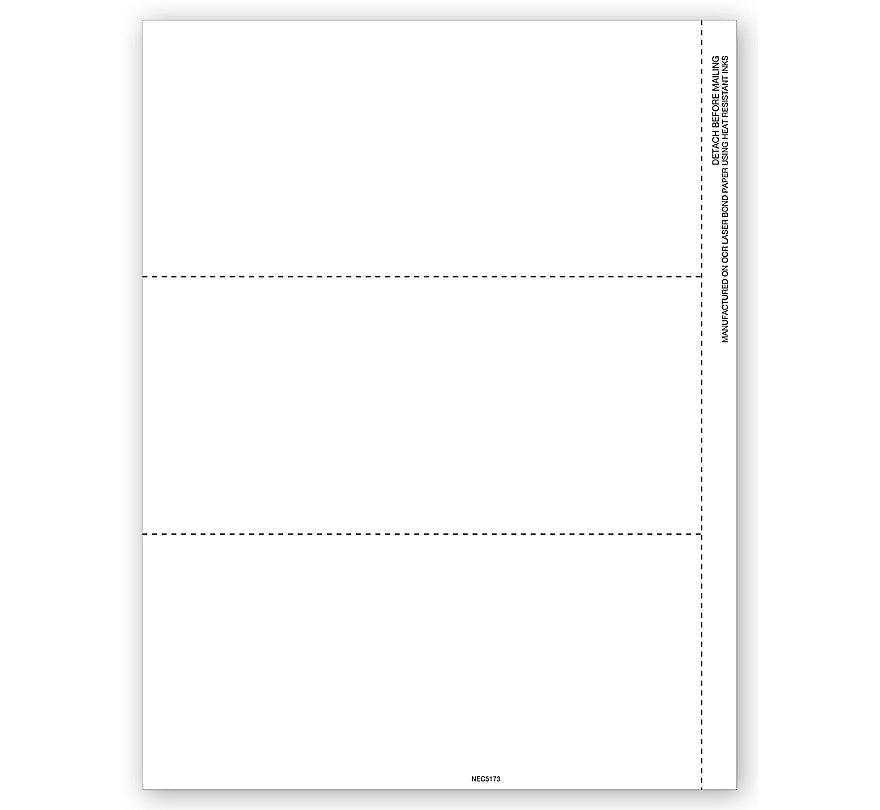 Bulk Laser 1099-NEC 3Up Blank Copy B Backer Cut Sheet with Stub