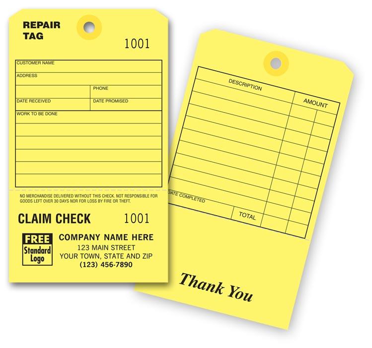 Repair Tag with Claim Check