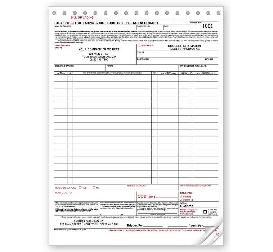 Large Format Carbonless Bills Of Lading