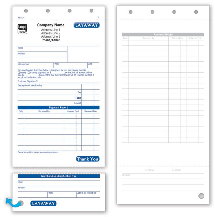 Custom Designed Layaway Forms