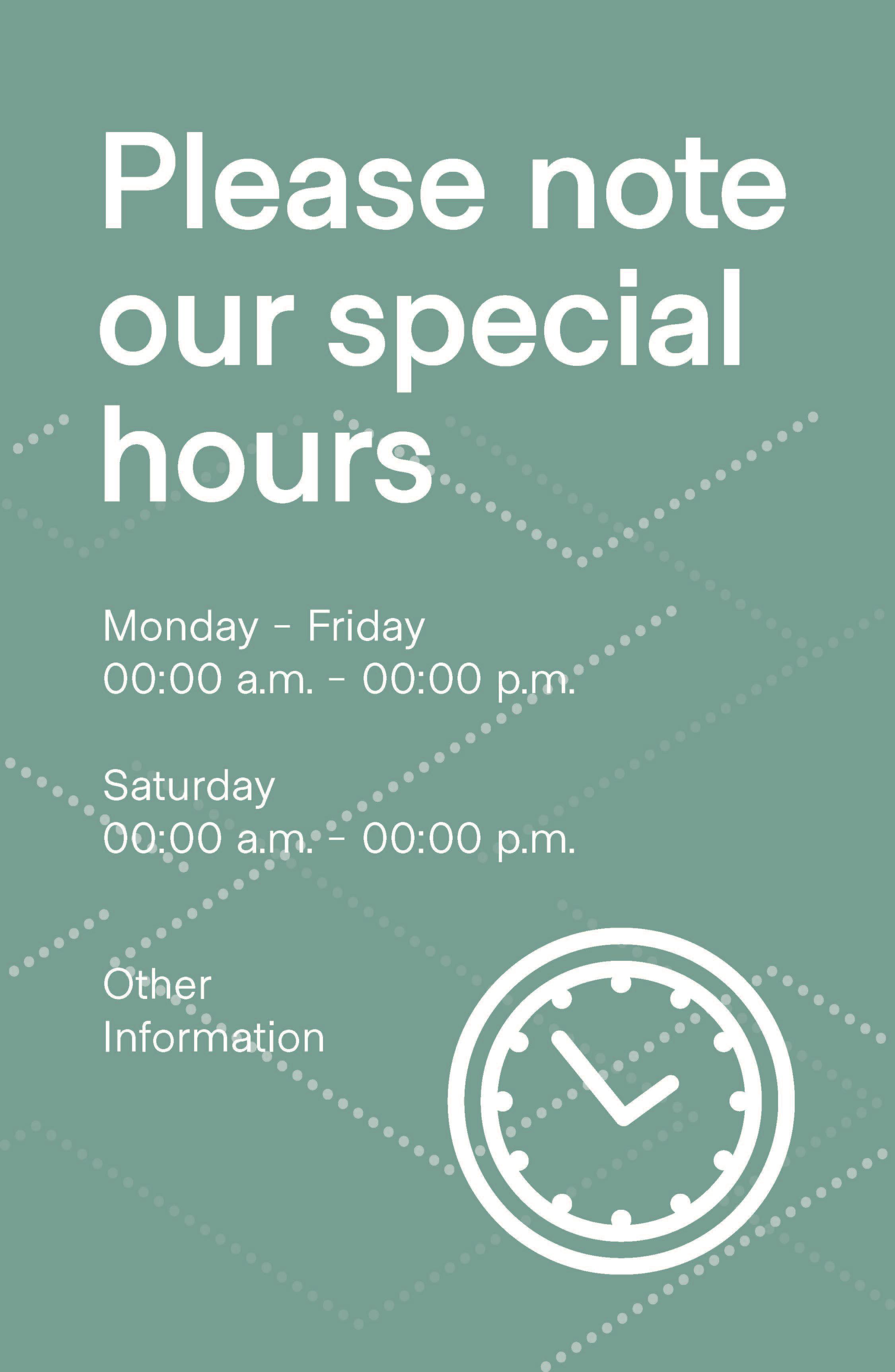 Special Hours Poster 11" x 17" Green Pack of 6