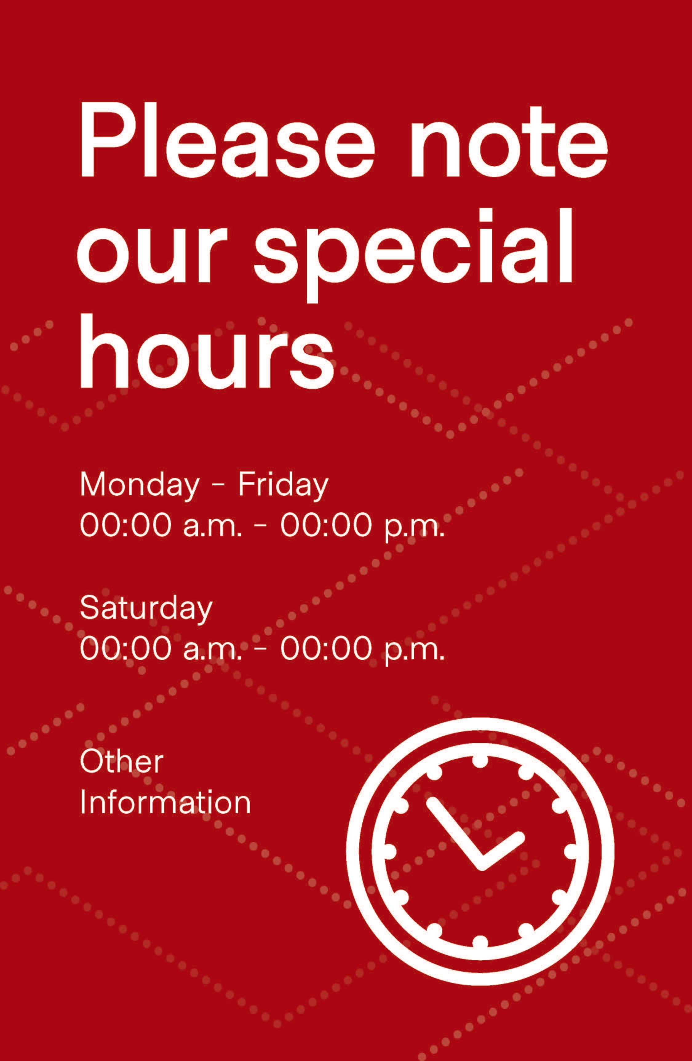 Special Hours Poster 18" x 24" Red Pack of 6