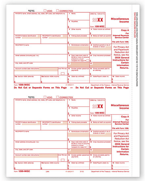 Laser 1099 MISC Income, Federal Copy A