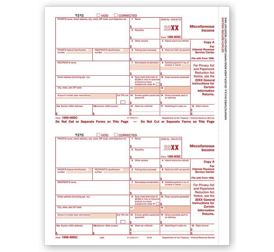 Laser 1099 MISC Income, Federal Copy A, Bulk