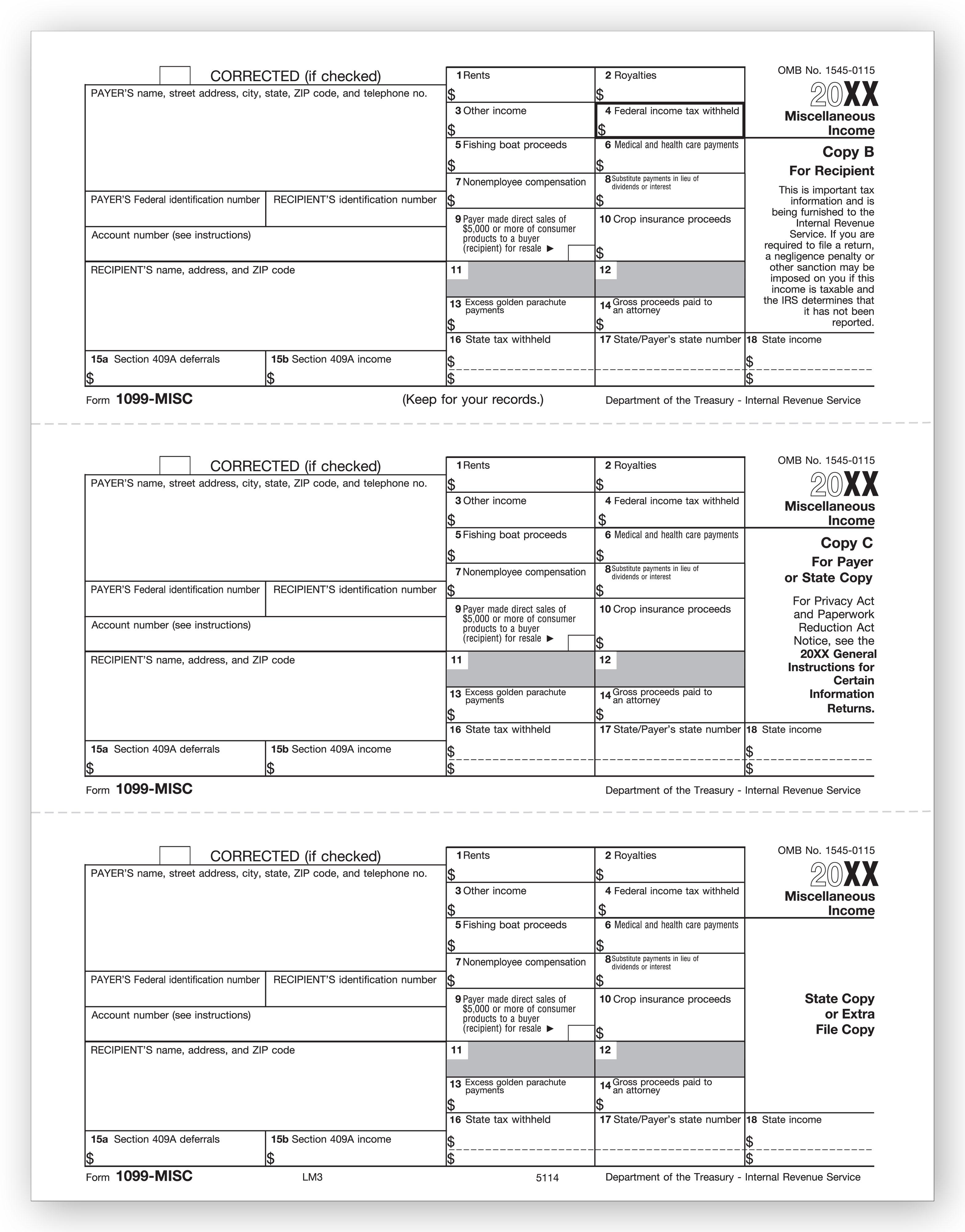 3 Up Laser 1099 MISC Income