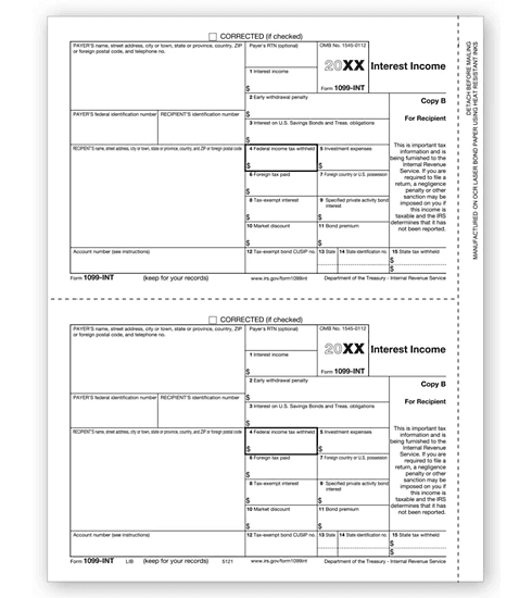 Laser 1099 INT Income, Recipient Copy B, Bulk