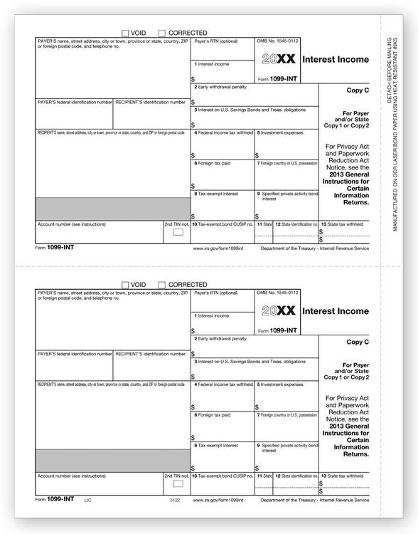 Laser 1099 INT Income, State Copy C, Bulk