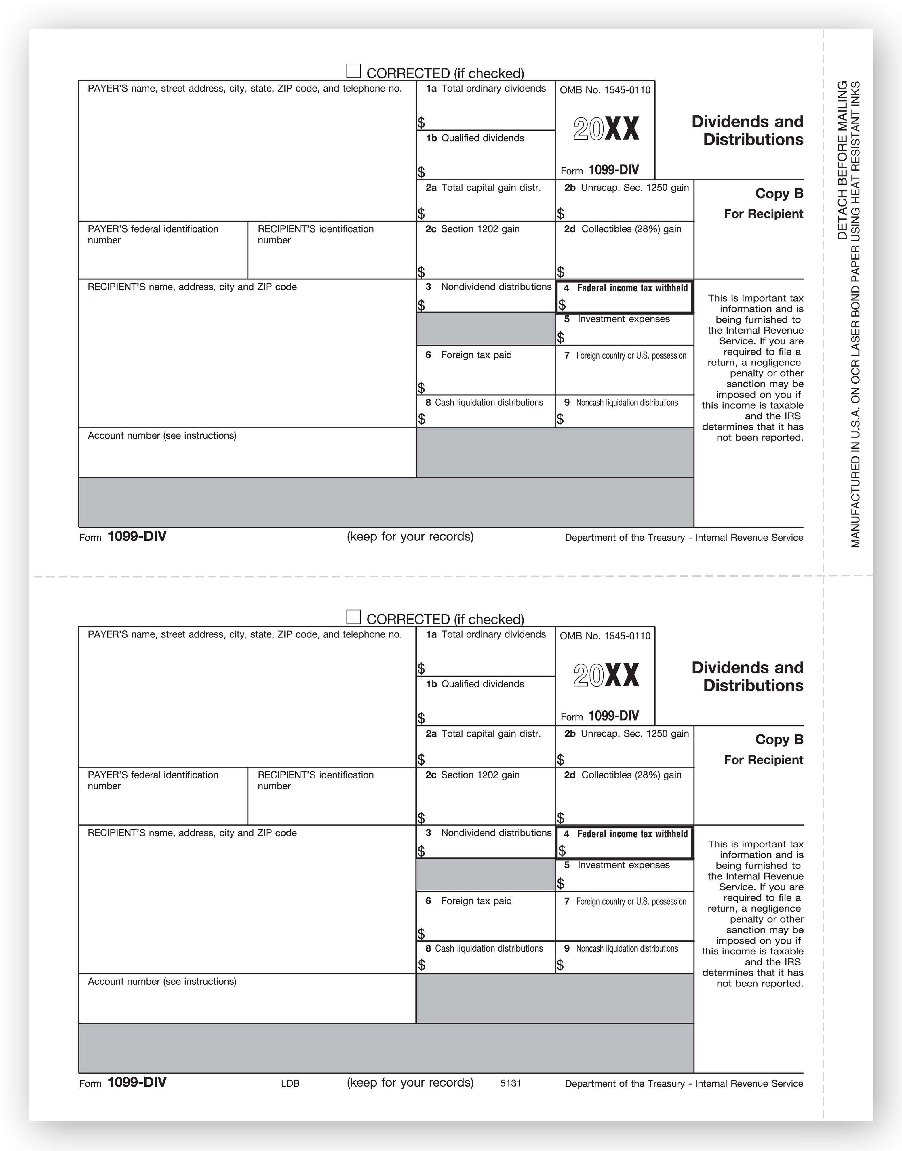 Laser 1099 DIV Income, Recipient Copy B