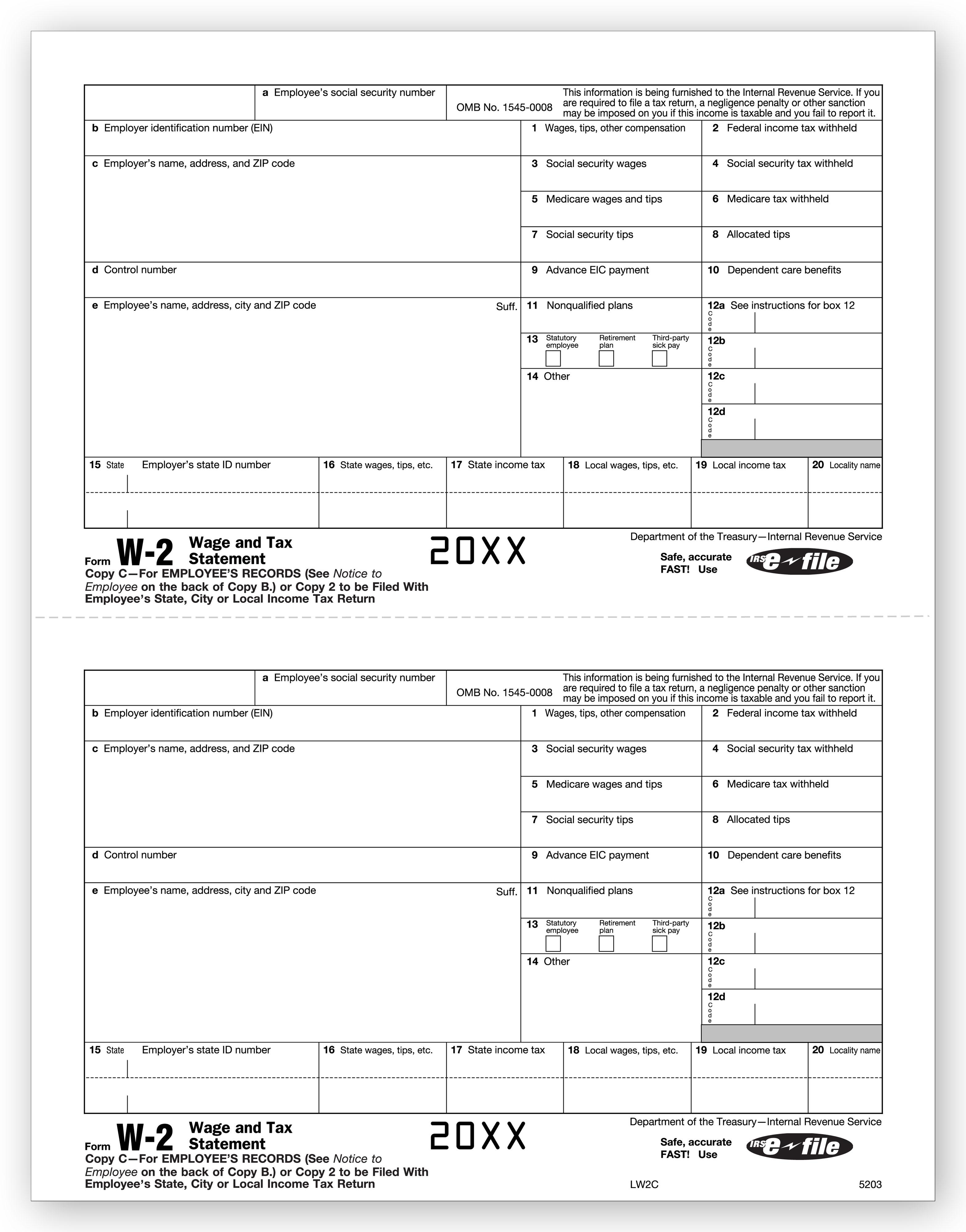 Laser W 2, Employee Copy 2/Copy C, Bulk