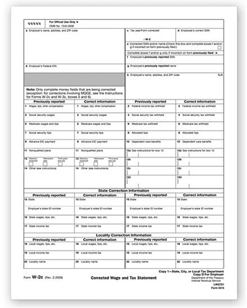 Laser W 2C Corrected Wage State, City or Local Copy 1/D