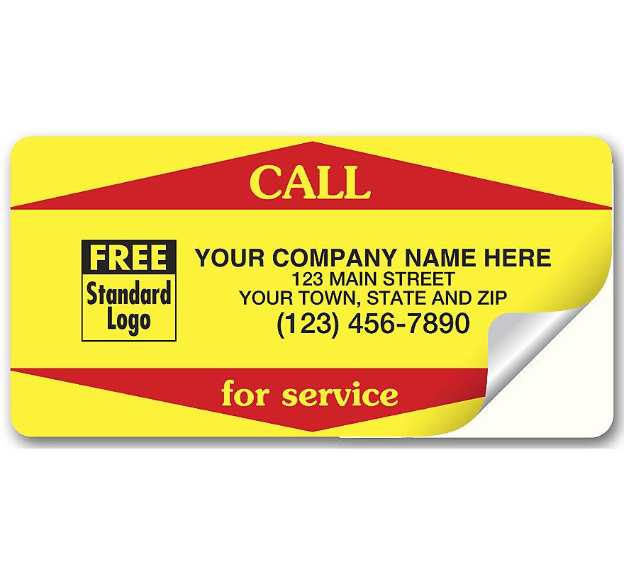Custom Printed Call For Service Weather-Resistant Labels, Yellow