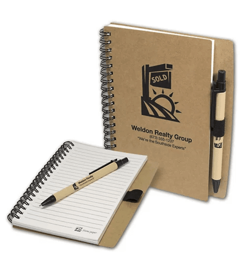 Imprinted Stone Paper Spiral Notebook with Pen Combo