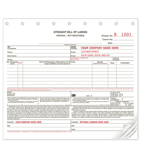 Carbonless Straight Bill of Ladings Forms