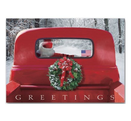 4-Wheeled Sleigh Patriotic Christmas Cards 