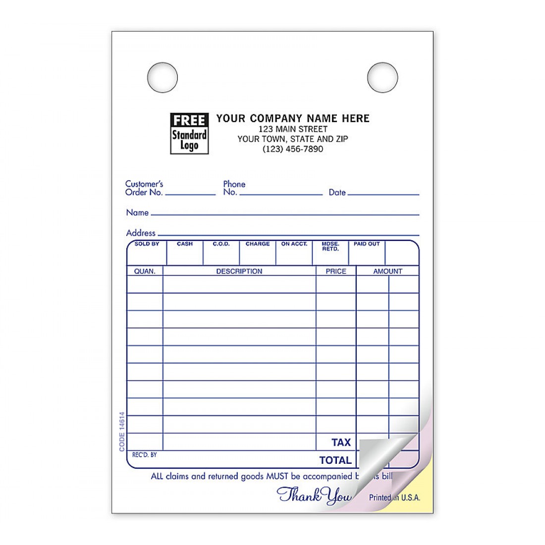 4 X 6 Cash Or Charge Register Form