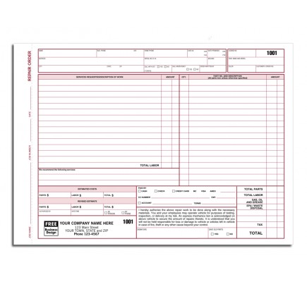 Auto Repair Order Forms with Key Tag 