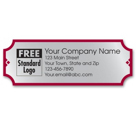 Customized Rectangular Poly Labels in Silver/Red Design 