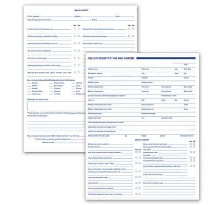 Dental Child Registration And History Forms 2 Sided 