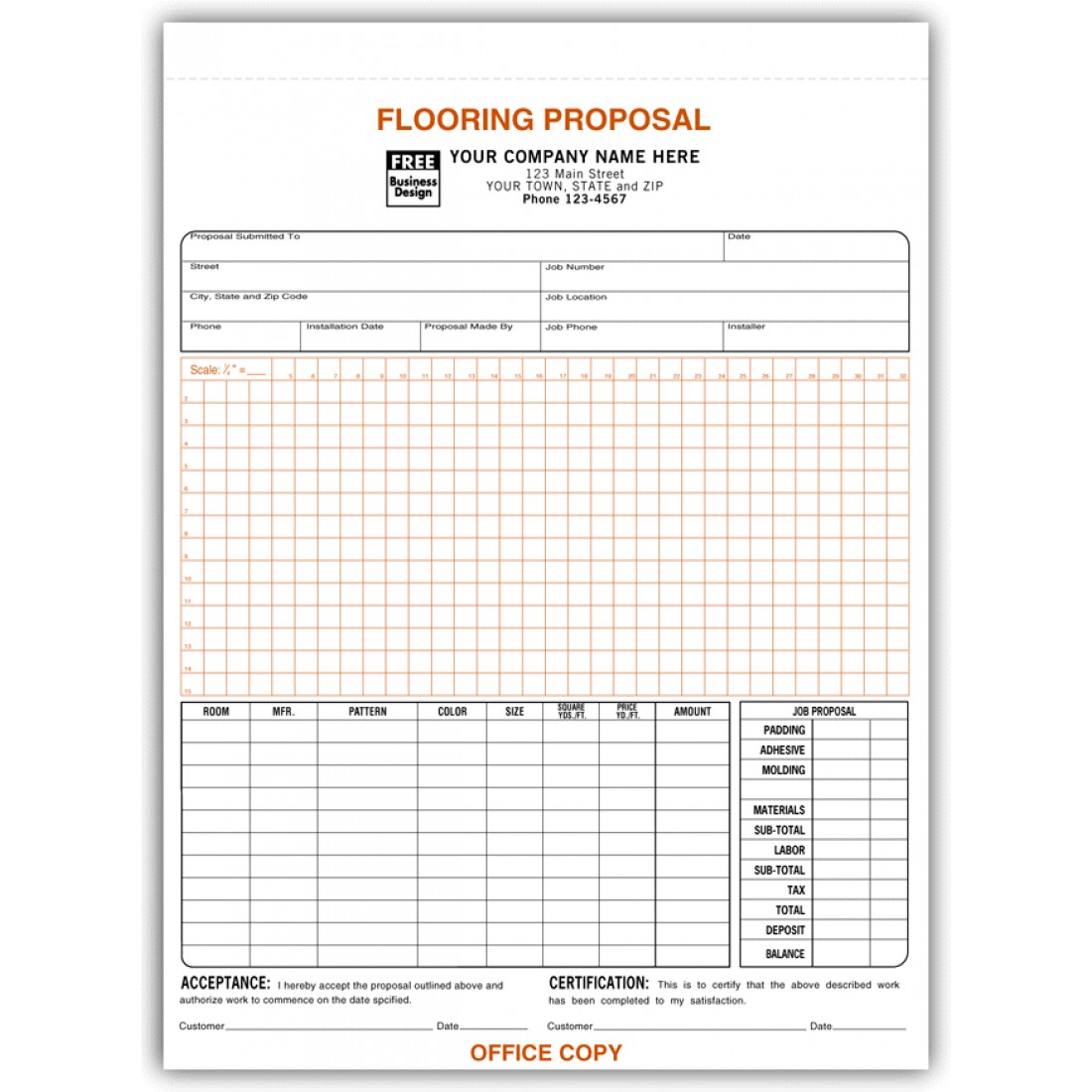 Flooring Proposal Forms with Signature Free Shipping