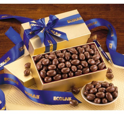 Gold Gift Box with Milk Chocolate Covered Almonds (CR124) - Gift Boxes  - Promotional Food Gifts  