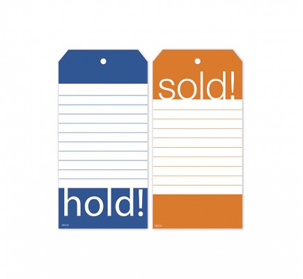 Hold & Sold Tag Set W/Blue And Orange Borders 2.375 X 4.75 