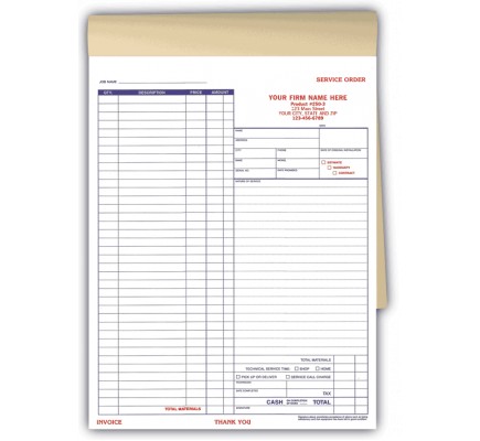 Large Booked Service Order Forms 