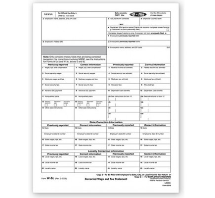 Laser W 2C Corrected Wage, Employee Copy 2 or C 
