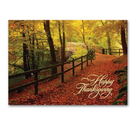 Leaf-Strewn Lane Thanksgiving Cards 