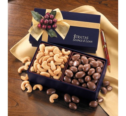  Navy Gift Box with Milk Chocolate Almonds & Jumbo Cashews  (NV120) - Gift Boxes  - Promotional Food Gifts  