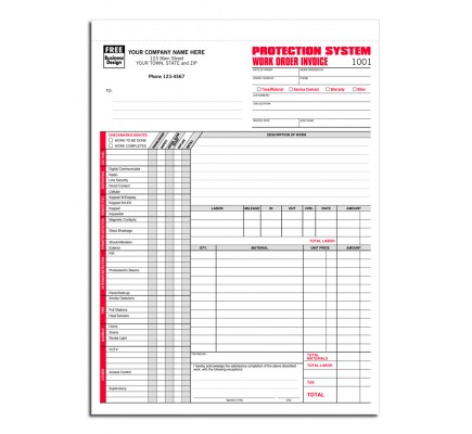 Protection System Work Invoice Forms 
